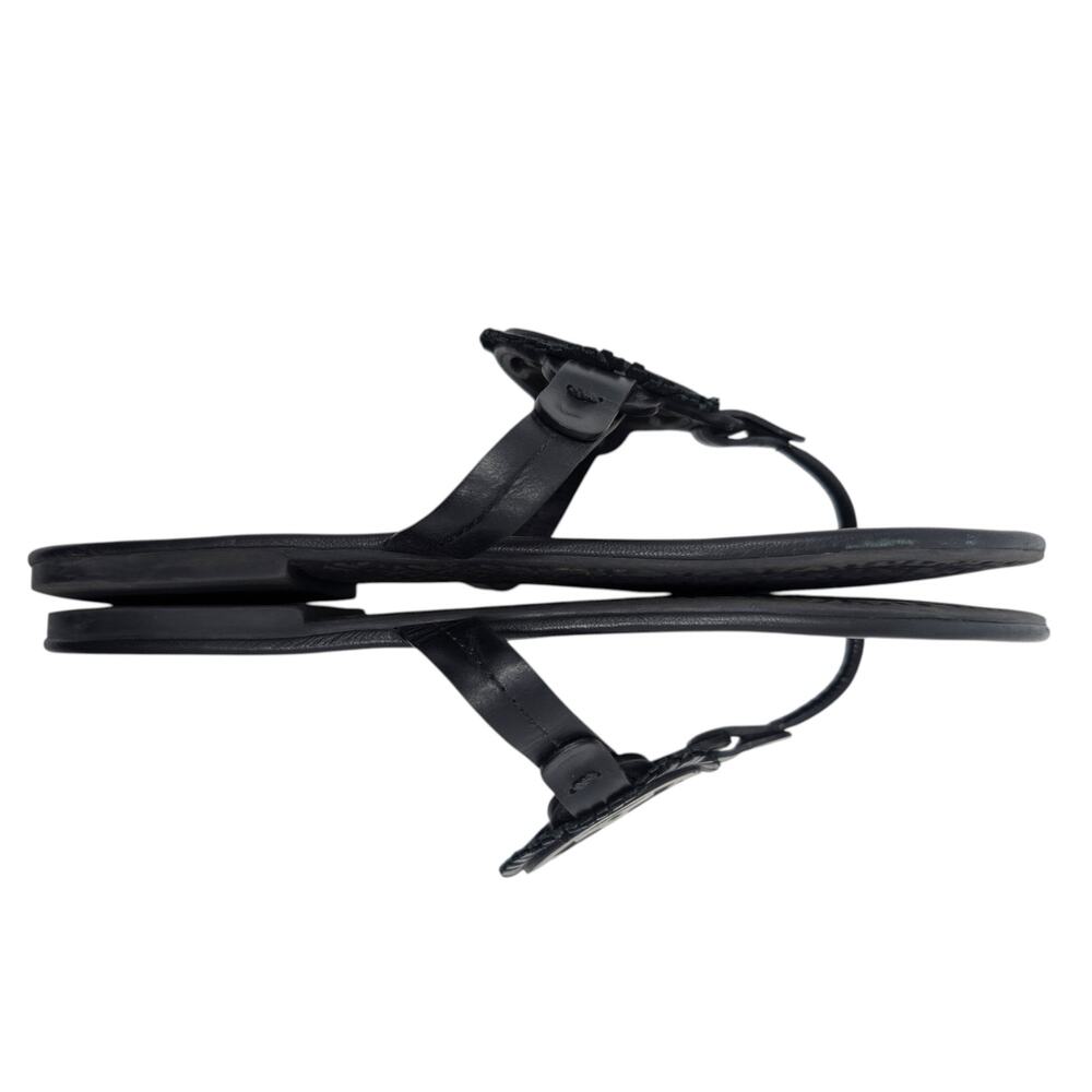 Tory Burch Miller Fringe Sandals‎ Black Size 9 Logo Thong Leather Flat - Picture 7 of 7